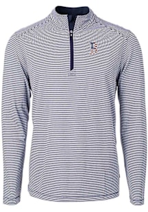 Cutter and Buck Boston Red Sox Mens Navy Blue Virtue Eco Pique Micro Stripe Long Sleeve Qtr Zip Pu..