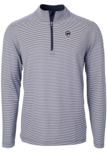 Cutter and Buck Chicago Cubs Mens Navy Blue Virtue Eco Pique Micro Stripe Long Sleeve 1/4 Zip Pu..