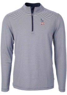 Cutter and Buck Los Angeles Dodgers Mens Navy Blue Virtue Eco Pique Micro Stripe Long Sleeve 1/4..