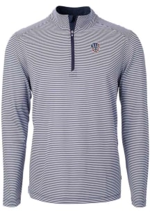 Cutter and Buck Milwaukee Brewers Mens Navy Blue Virtue Eco Pique Micro Stripe Long Sleeve 1/4 Z..