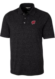 Cutter and Buck Wisconsin Badgers Mens Black Tri-Blend Space Dye Big and Tall Polos Shirt