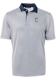 Cutter and Buck Cleveland Guardians Mens Navy Blue Virtue Eco Pique Micro Stripe Short Sleeve Po..