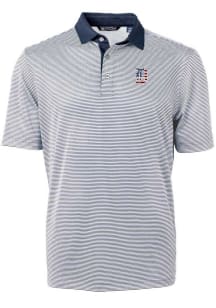 Cutter and Buck Detroit Tigers Mens Navy Blue Virtue Eco Pique Micro Stripe Short Sleeve Polo