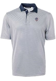 Cutter and Buck Milwaukee Brewers Mens Navy Blue Virtue Eco Pique Micro Stripe Short Sleeve Polo