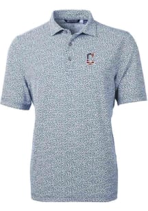 Cutter and Buck Cleveland Guardians Mens Navy Blue Virtue Eco Pique Botanical Short Sleeve Polo