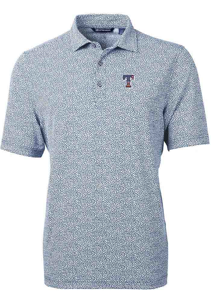 Cutter and Buck Texas Rangers Blue Pike Double Dot Short Sleeve Polo, Blue, 94% Polyester / 6% SPANDEX, Size S, Rally House