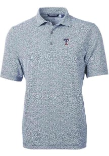 Cutter and Buck Texas Rangers Mens Navy Blue Virtue Eco Pique Botanical Short Sleeve Polo