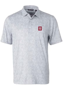 Mens Indiana Hoosiers Grey Cutter and Buck Constellation Short Sleeve Polo Shirt