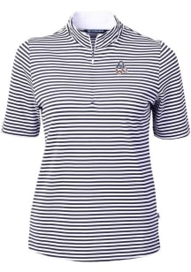 Cutter and Buck Baltimore Orioles Womens Navy Blue Virtue Eco Pique Stripe Short Sleeve Polo Shi..
