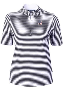 Cutter and Buck New York Yankees Womens Navy Blue Virtue Eco Pique Stripe Short Sleeve Polo Shir..