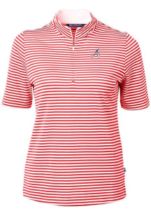 Cutter and Buck Atlanta Braves Womens Red Virtue Eco Pique Stripe Short Sleeve Polo Shirt