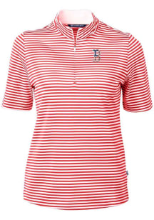 Cutter and Buck Boston Red Sox Womens Red Virtue Eco Pique Stripe Short Sleeve Polo Shirt