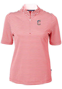 Cutter and Buck Cleveland Guardians Womens Red Virtue Eco Pique Stripe Short Sleeve Polo Shirt