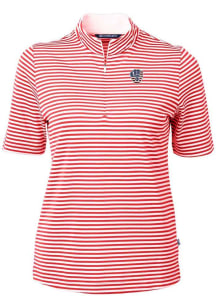 Cutter and Buck Milwaukee Brewers Womens Red Virtue Eco Pique Stripe Short Sleeve Polo Shirt