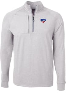 Cutter and Buck SMU Mustangs Mens Grey Adapt Eco Knit Big and Tall 1/4 Zip Pullover