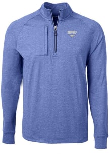 Cutter and Buck SMU Mustangs Mens Blue Adapt Eco Knit Big and Tall 1/4 Zip Pullover