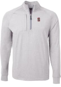 Cutter and Buck Stanford Cardinal Mens Grey Adapt Eco Knit Big and Tall 1/4 Zip Pullover