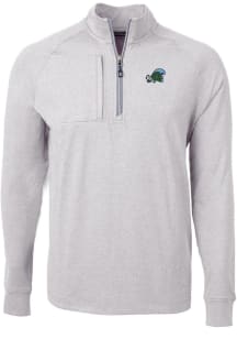 Cutter and Buck Tulane Green Wave Mens Grey Adapt Eco Knit Big and Tall 1/4 Zip Pullover