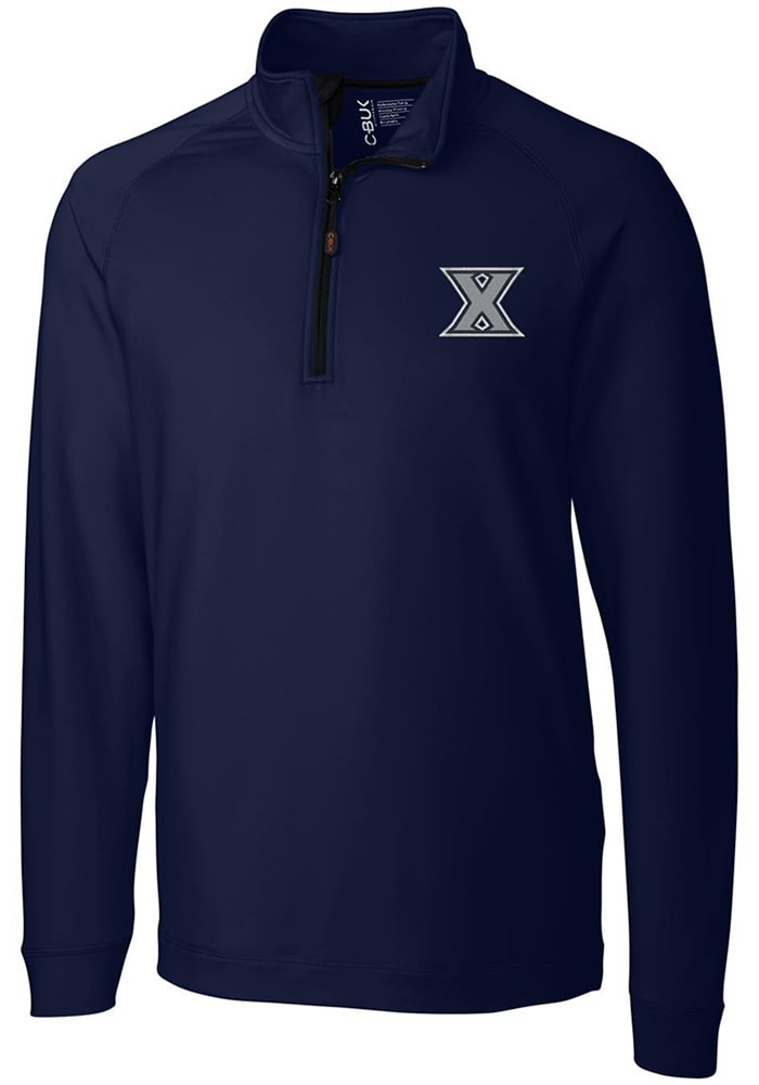 Cutter and Buck Xavier Musketeers Mens Navy Blue Jackson Long Sleeve 1/4 Zip Pullover