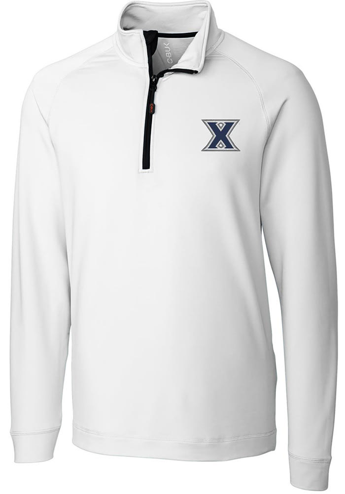 Cutter and Buck Xavier Musketeers Mens White Jackson Long Sleeve 1/4 Zip Pullover