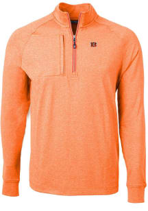 Cutter and Buck Cincinnati Bengals Mens Orange Adapt Heathered Long Sleeve 1/4 Zip Pullover