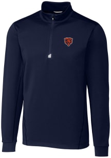 Cutter and Buck Chicago Bears Mens Navy Blue Traverse Design Long Sleeve Qtr Zip Pullover