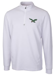 Cutter and Buck Philadelphia Eagles Mens White Traverse Long Sleeve 1/4 Zip Pullover