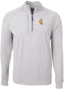 Cutter and Buck Wyoming Cowboys Mens Grey Adapt Eco Knit Big and Tall 1/4 Zip Pullover