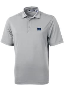 Mens Michigan Wolverines Grey Cutter and Buck Virtue Eco Short Sleeve Polo Shirt