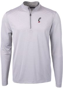 Mens Cincinnati Bearcats Grey Cutter and Buck Virtue Eco Pique Stripe Qtr Zip