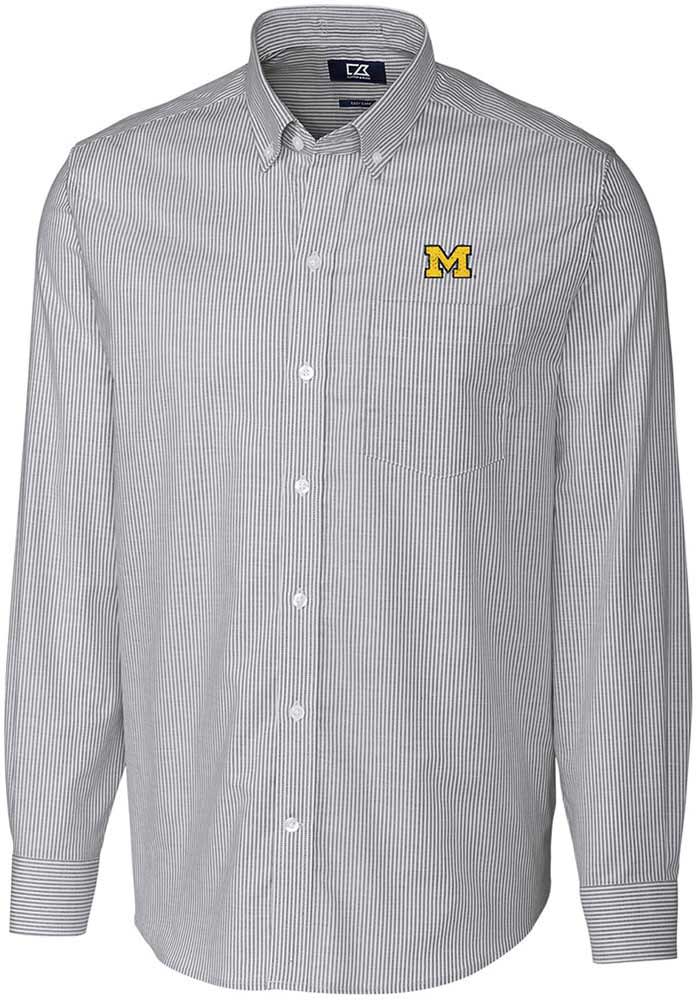 michigan dress shirt Cutter & Buck Michigan Wolverines Easy Care Stretch Oxford Mens Long Sleeve Button Down Shirt in Charcoal