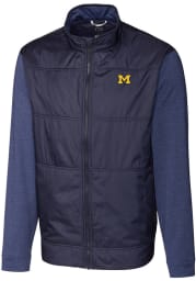 Cutter and Buck Michigan Wolverines Mens Navy Blue Stealth Hybrid Long Sleeve Full Zip Jacket