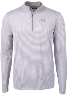 Cutter and Buck GA Tech Yellow Jackets Mens Grey Virtue Eco Pique Big and Tall 1/4 Zip Pullover