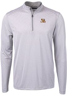 Cutter and Buck LSU Tigers Mens Grey Virtue Eco Pique Stripe Big and Tall Qtr Zip