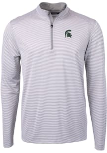 Mens Michigan State Spartans Grey Cutter and Buck Virtue Eco Pique Stripe Qtr Zip