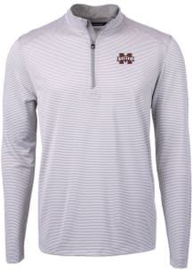 Cutter and Buck Mississippi State Bulldogs Mens Grey Virtue Eco Pique Stripe Big and Tall 1/4 Zi..
