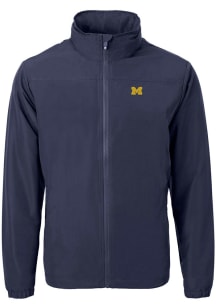Navy Blue Michigan Wolverines Cutter and Buck Mens Charter Eco Knit Big and Tall Light Weight Ja..