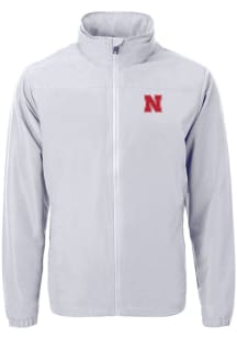 Grey Nebraska Cornhuskers Cutter and Buck Mens Charter Eco Knit Big and Tall Light Weight Jacket