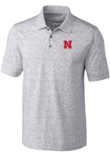 Mens Nebraska Cornhuskers Grey Cutter and Buck Tri-Blend Space Dye Big and Tall Polos Shirt