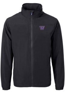 Black Washington Huskies Cutter and Buck Mens Charter Eco Knit Big and Tall Light Weight Jacket