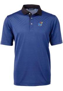 Cutter and Buck Kansas Jayhawks Blue Virtue Eco Pique Micro Stripe Big and Tall Polo