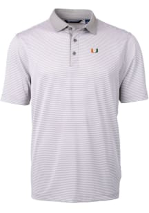Cutter and Buck Miami Hurricanes Grey Virtue Eco Pique Micro Stripe Big and Tall Polo