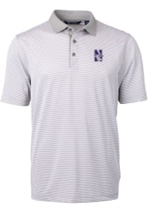 Cutter and Buck Northwestern Wildcats Mens Grey Virtue Eco Pique Micro Stripe Big and Tall Polos Shi