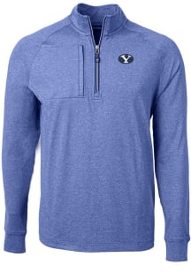 Cutter and Buck BYU Cougars Mens Blue Adapt Eco Knit Long Sleeve 1/4 Zip Pullover