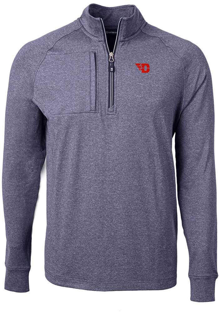 Cutter and Buck Dayton Flyers Mens Navy Blue Adapt Eco Knit Long Sleeve Qtr Zip Pullover