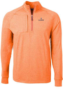 Cutter and Buck Illinois Fighting Illini Mens Orange Adapt Eco Knit Long Sleeve 1/4 Zip Pullover