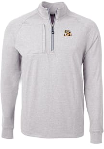Cutter and Buck LSU Tigers Mens Grey Adapt Eco Knit Long Sleeve Qtr Zip Pullover