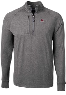Cutter and Buck Miami RedHawks Mens Black Adapt Eco Knit Long Sleeve 1/4 Zip Pullover