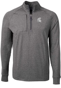 Mens Michigan State Spartans Black Cutter and Buck Adapt Eco Knit Qtr Zip Pullover