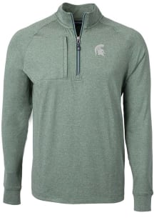 Cutter and Buck Michigan State Spartans Mens Green Adapt Eco Knit Long Sleeve 1/4 Zip Pullover